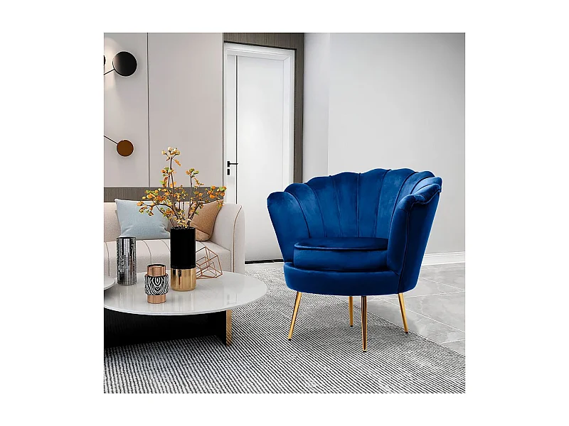 Fauteuil velours "Floria" - 70 x 73 x 76 cm - Bleu