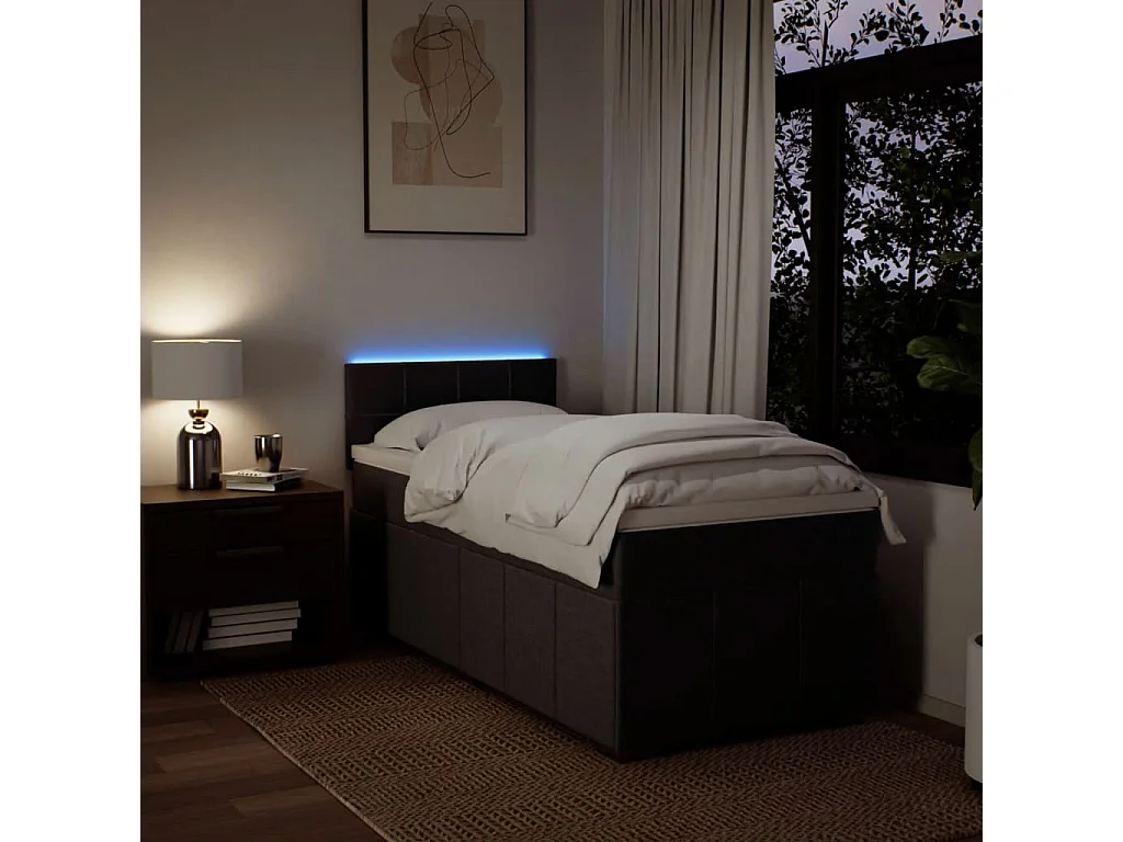 Cama box spring con colchón tela marrón oscuro 100x200 cm