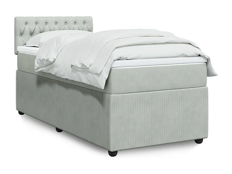 Cama box spring con colchón terciopelo gris claro 80x200 cm
