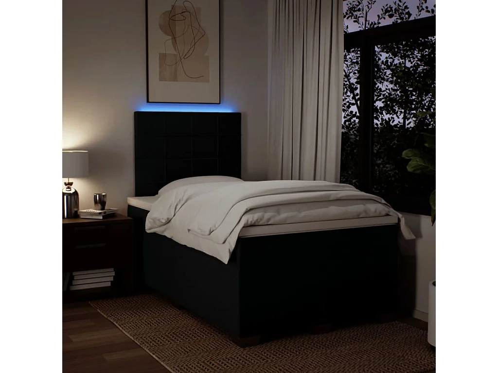 Cama boxspring com colchão 120x190 cm tecido preto