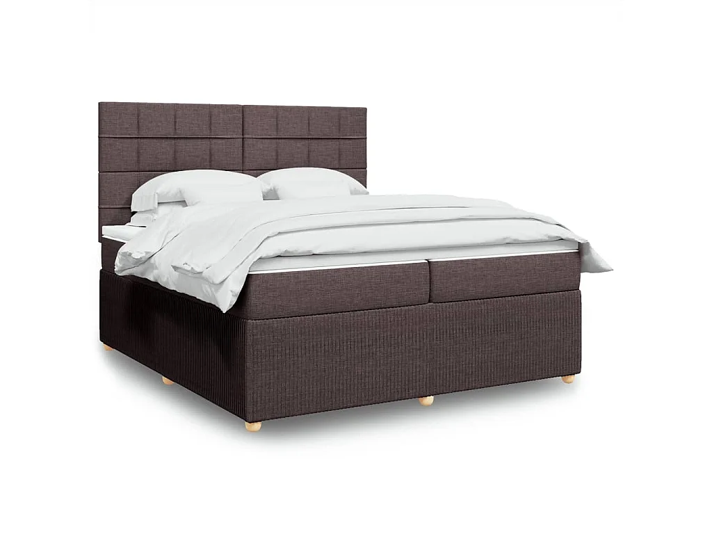 Cama box spring con colchón tela marrón oscuro 200x200 cm
