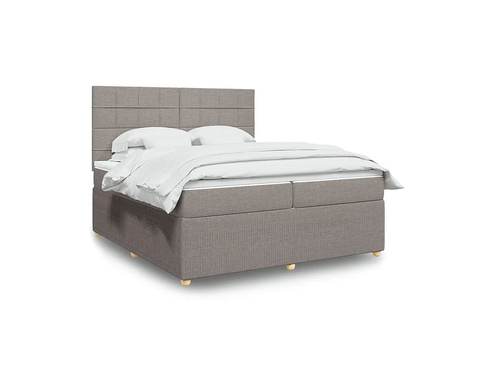 Cama box spring con colchón tela gris taupe 200x200 cm