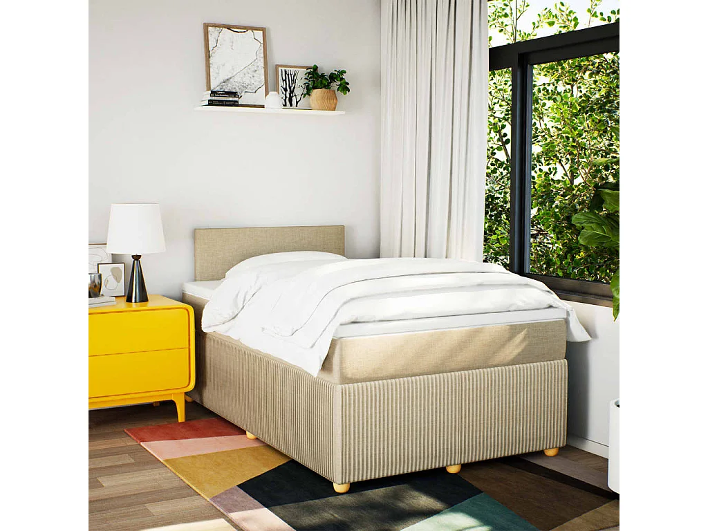 Sommier à lattes de lit avec matelas crème 120x190 cm tissu