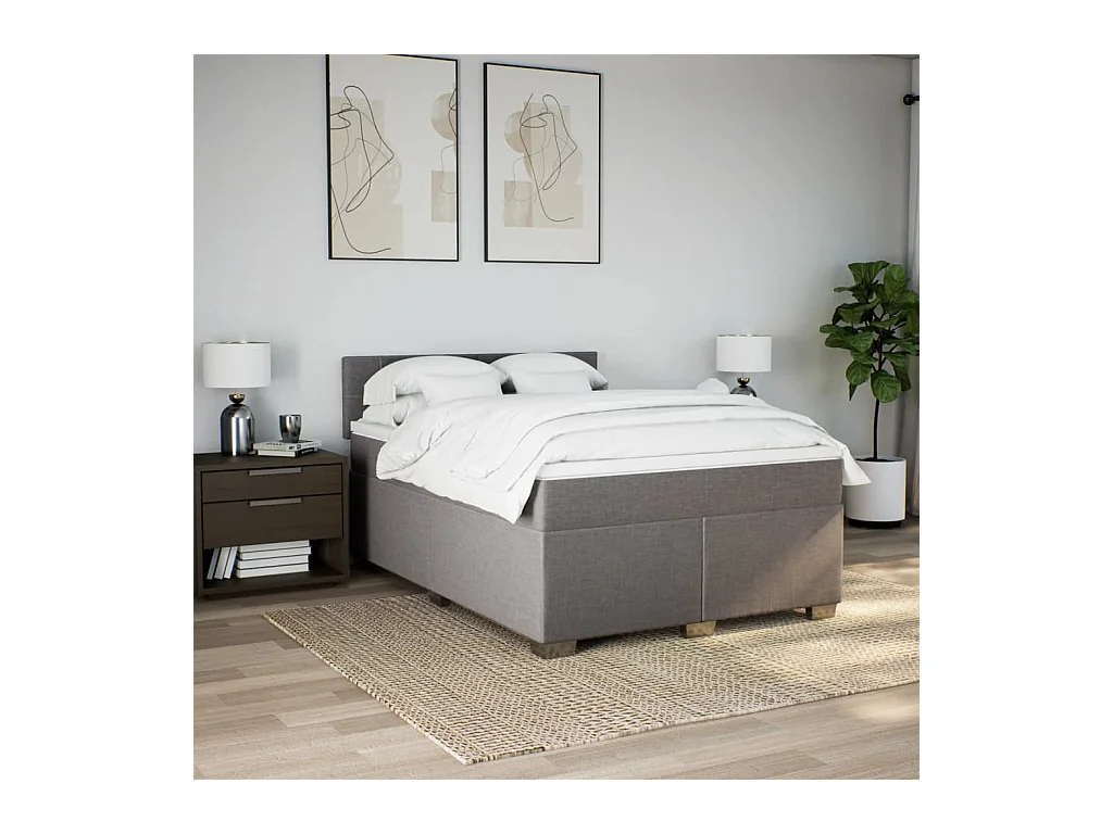 Sommier à lattes de lit avec matelas Taupe 160x200 cm Tissu