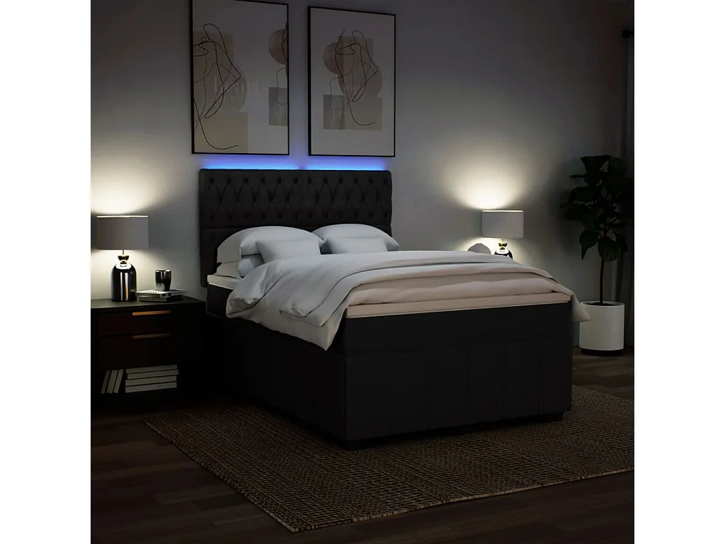 Sommier à lattes de lit avec matelas Noir 160x200 cm Tissu