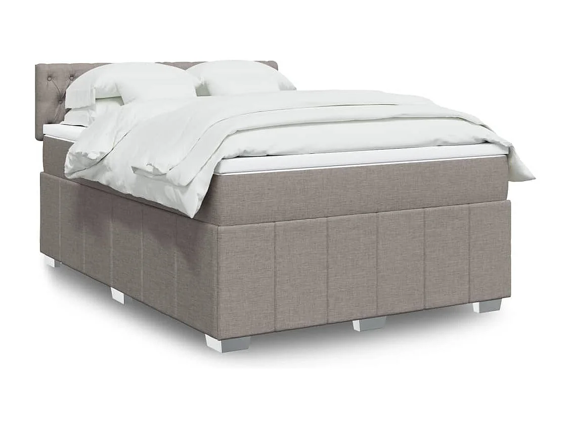Cama box spring con colchón tela gris taupe 140x200 cm