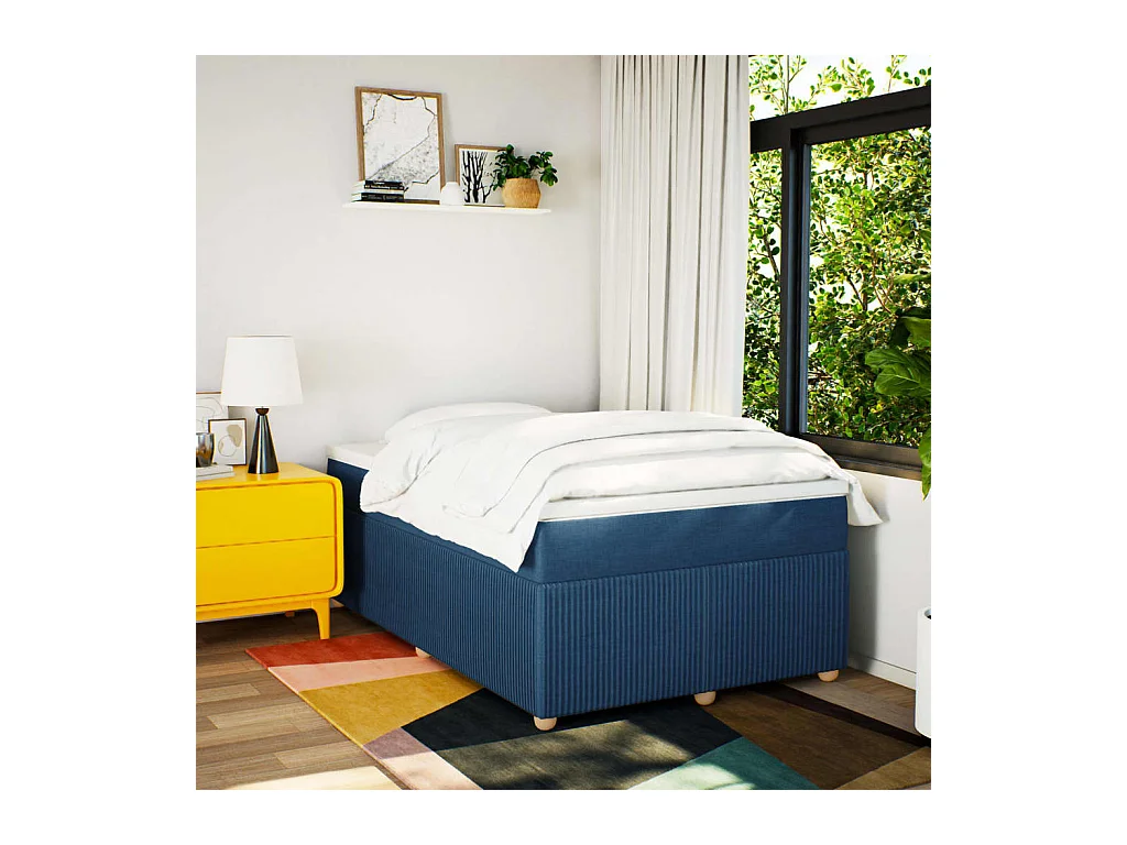Cama boxspring com colchão 120x190 cm tecido azul