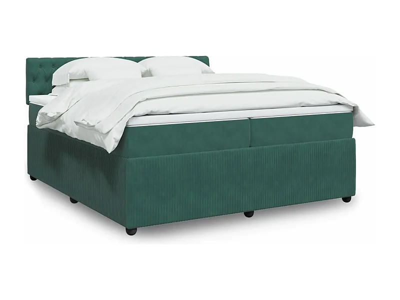 Cama box spring con colchón terciopelo verde oscuro 200x200 cm