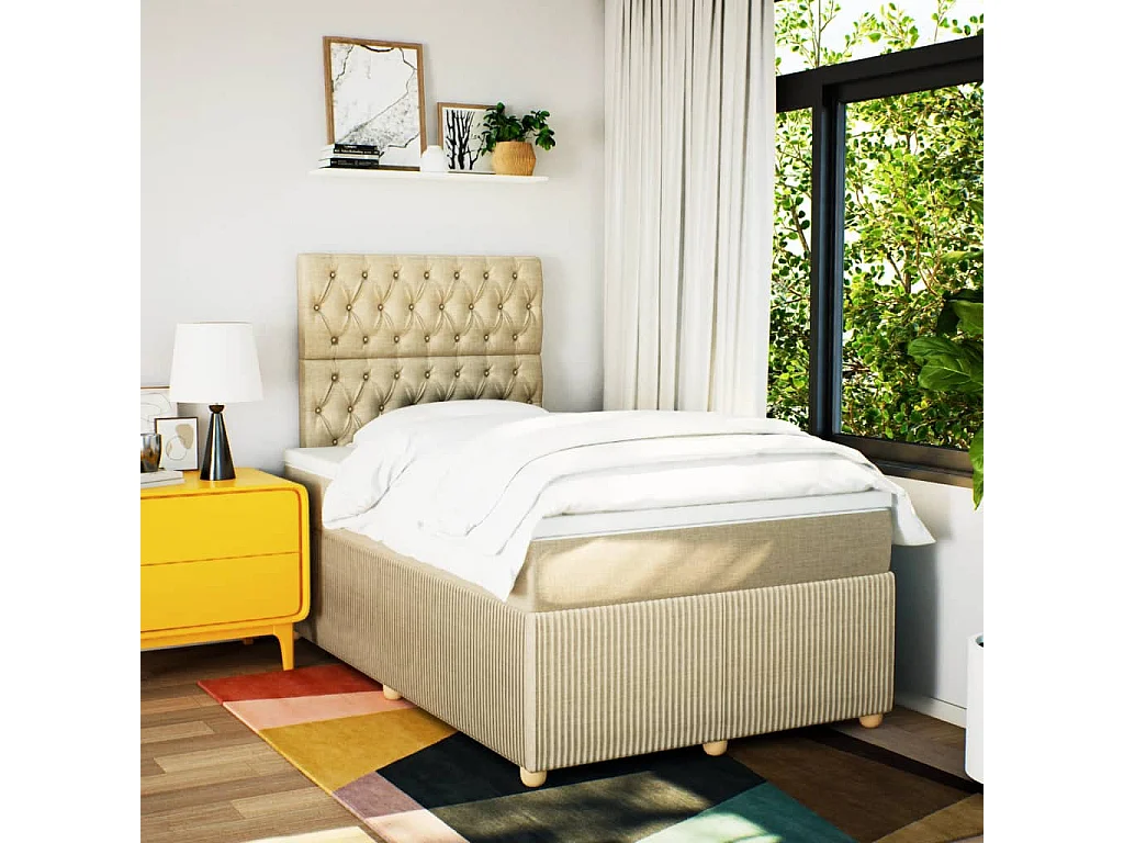 Sommier à lattes de lit avec matelas Crème 120x200 cm Tissu