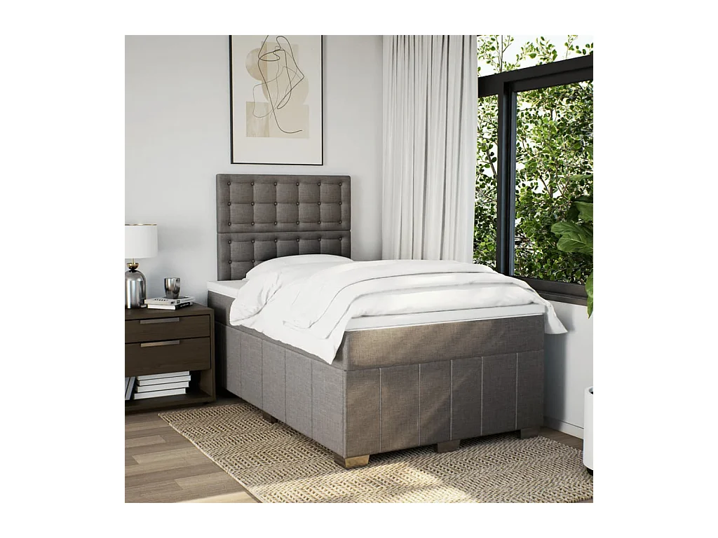 Cama boxspring c/ colchão 120x190cm tecido castanho-acinzentado