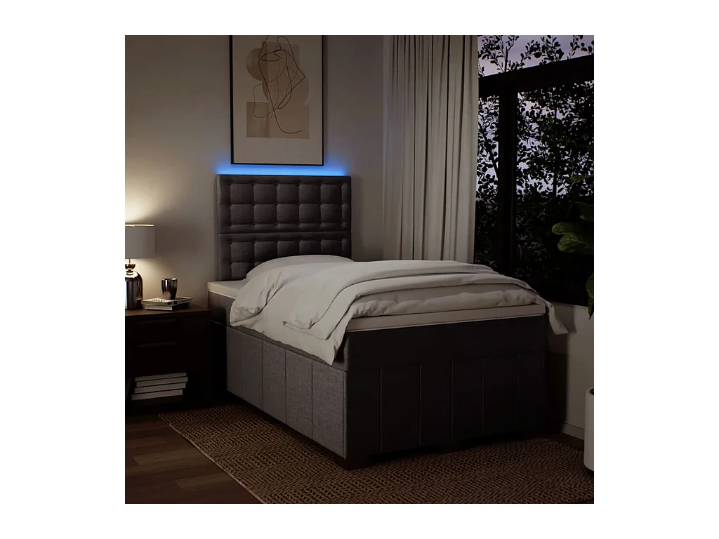 Cama boxspring c/ colchão 120x190cm tecido castanho-acinzentado