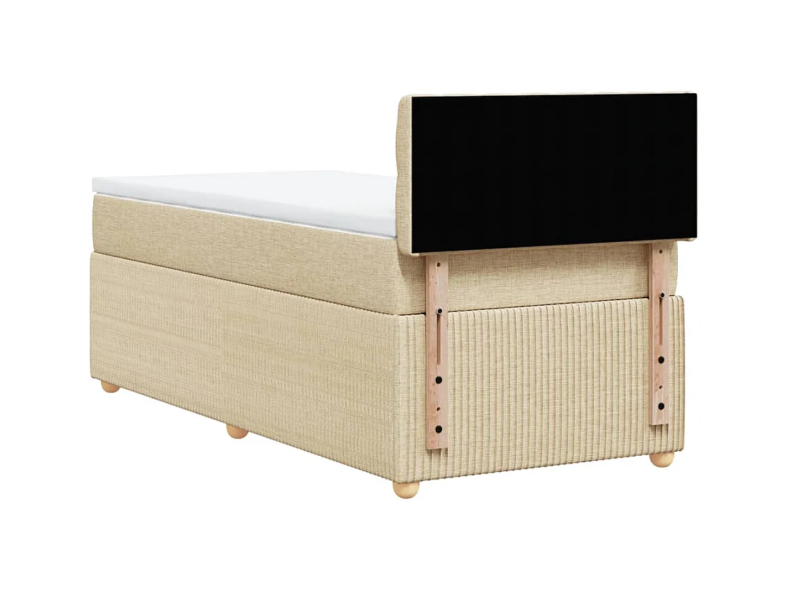 Cama box spring con colchón tela color crema 90x200 cm