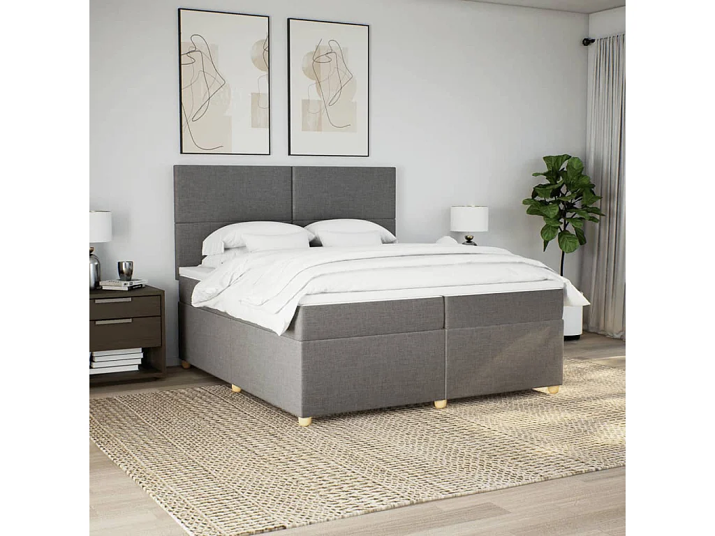 Cama com molas/colchão 200x200 cm tecido castanho-acinzentado