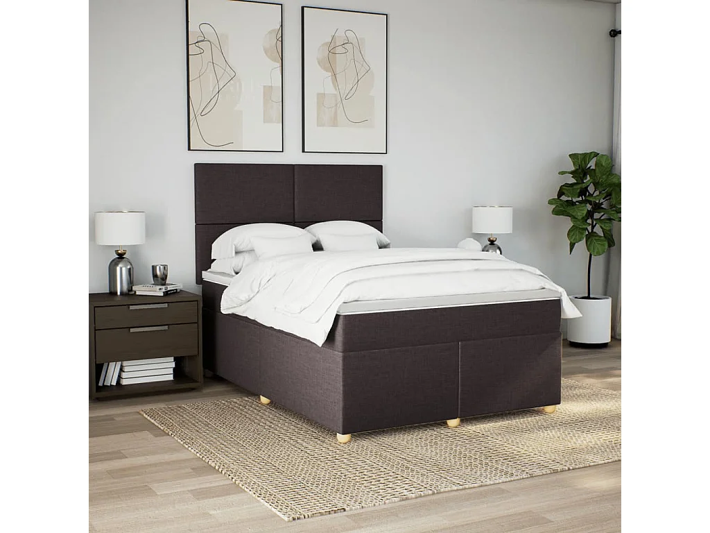 Cama box spring con colchón tela marrón oscuro 160x200 cm