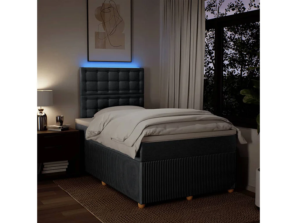 Cama box spring con colchón tela gris oscuro 120x190 cm