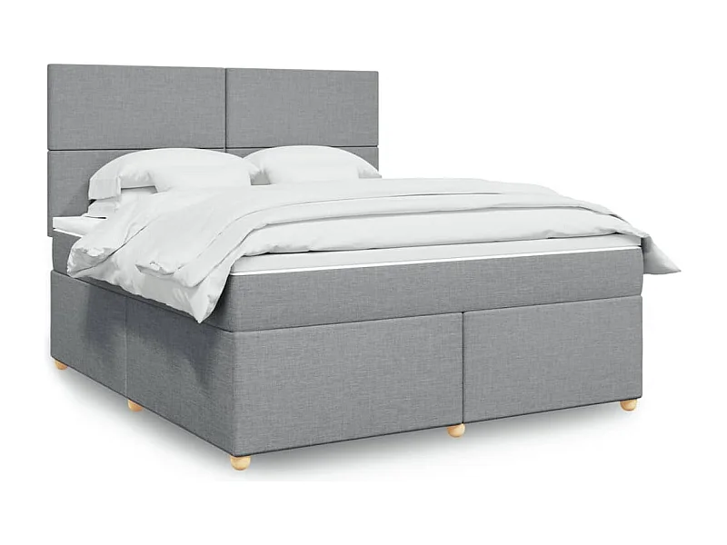 Cama box spring con colchón tela gris claro 180x200 cm
