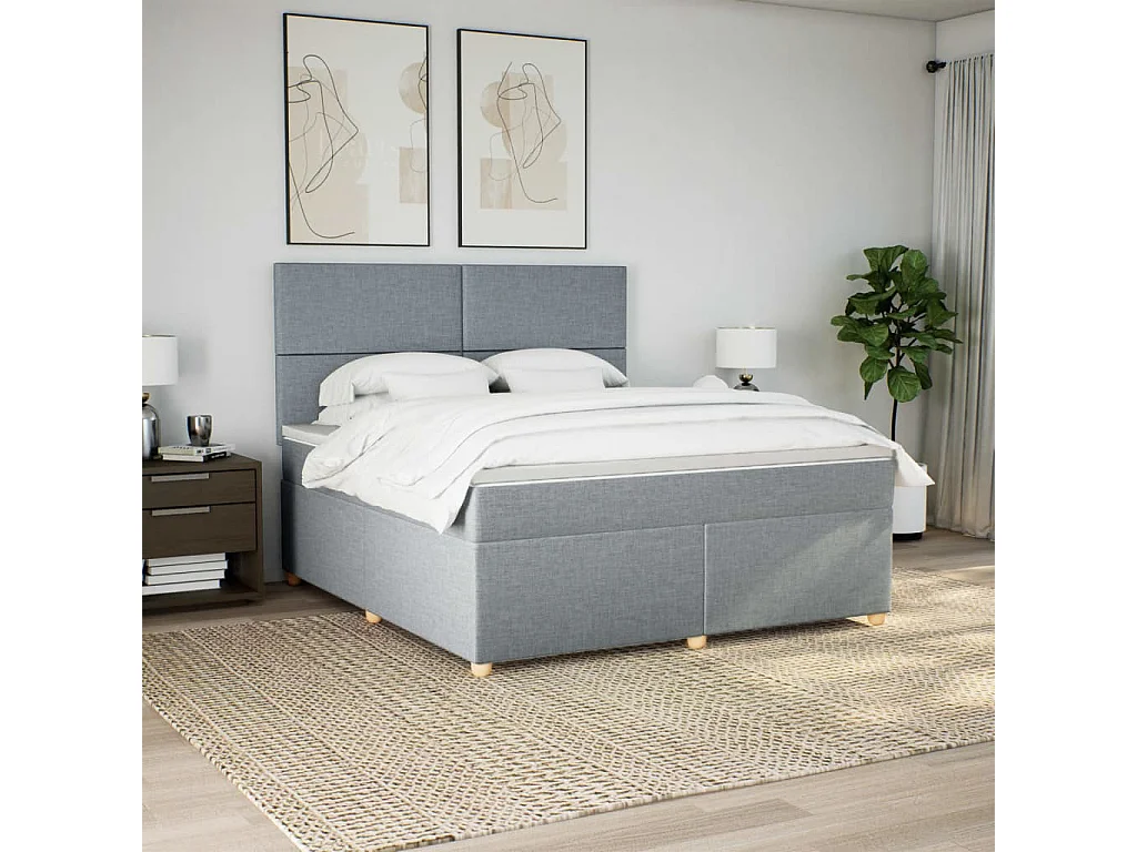 Cama box spring con colchón tela gris claro 180x200 cm