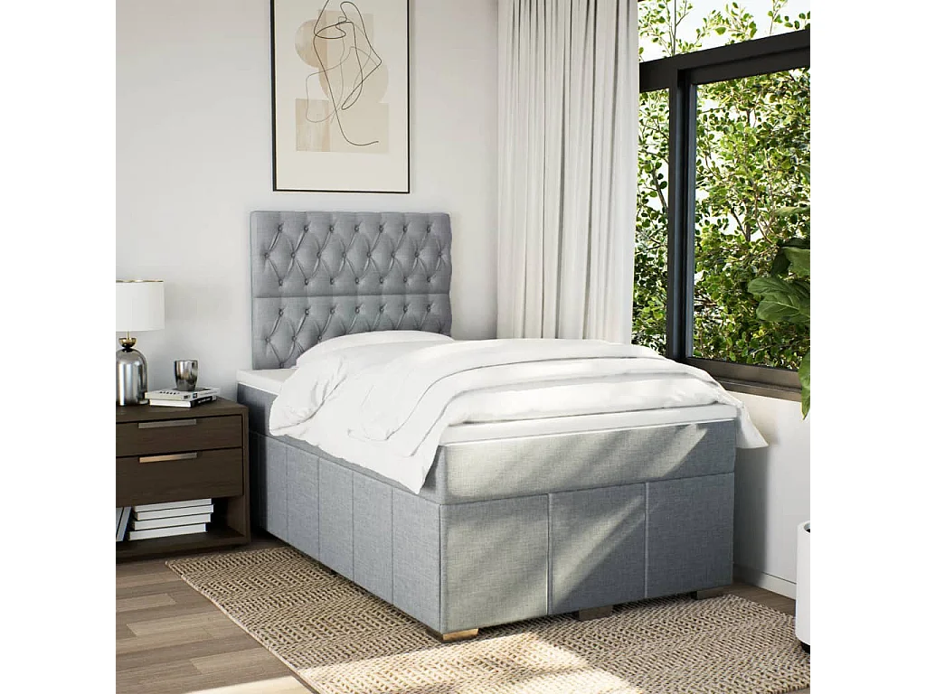 Cama box spring con colchón tela gris claro 120x190 cm