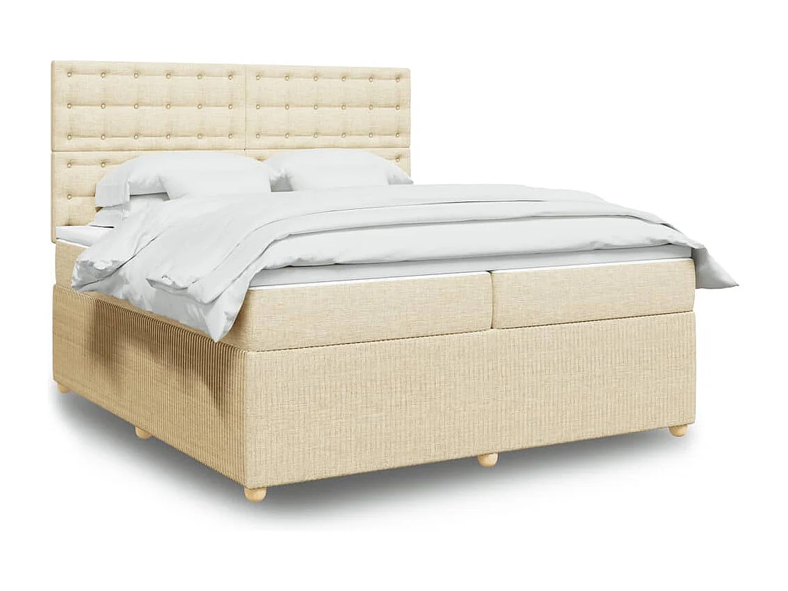 Cama box spring con colchón tela color crema 200x200 cm