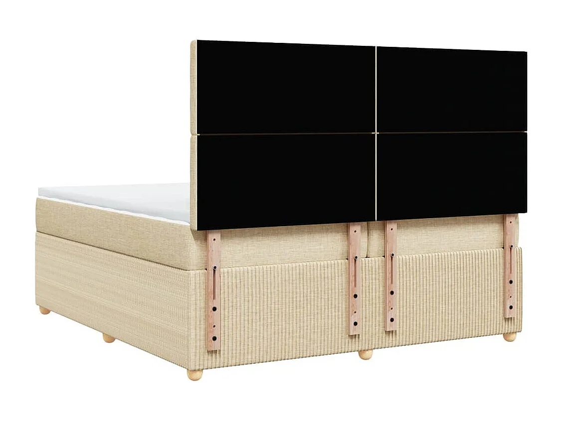 Cama box spring con colchón tela color crema 200x200 cm