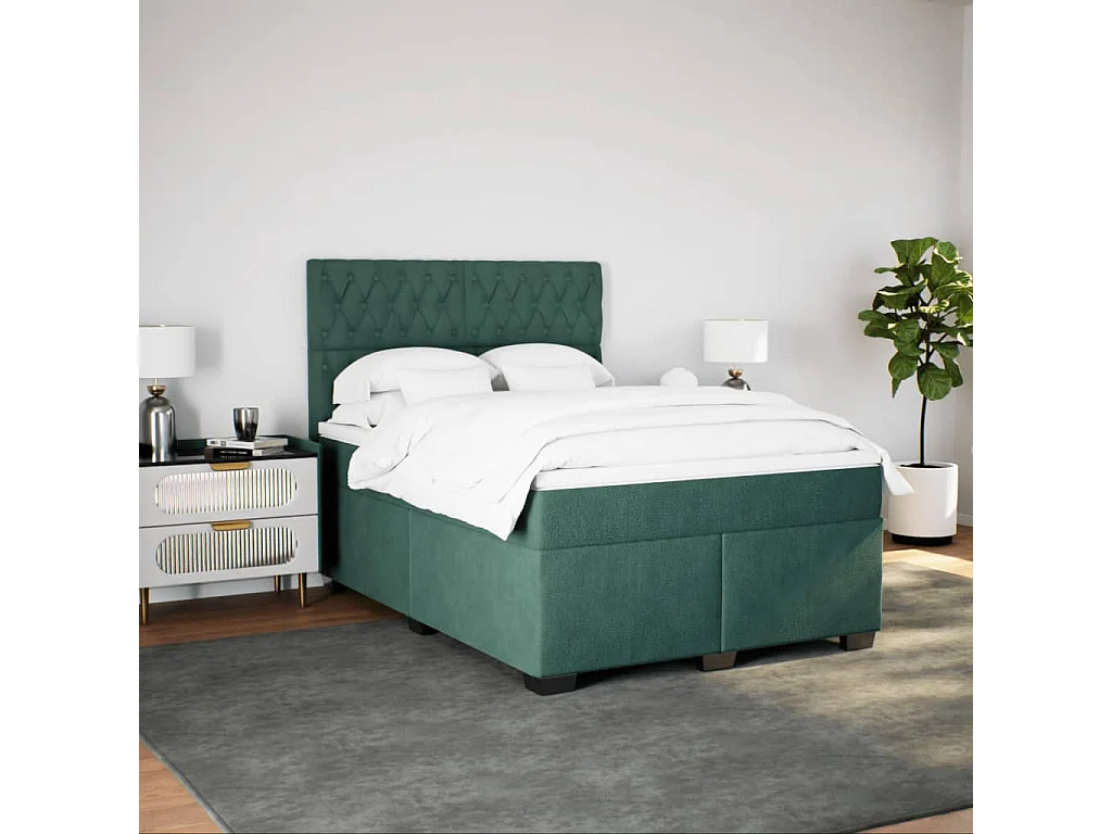 Cama com molas/colchão 140x200 cm veludo verde-escuro