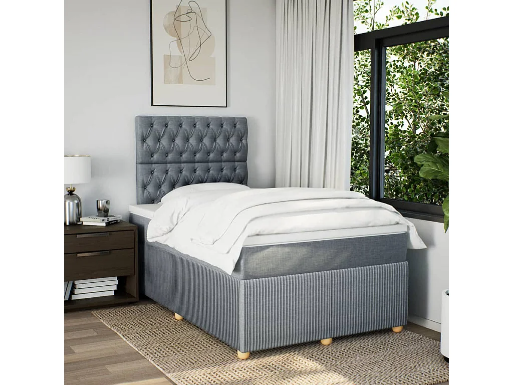 Sommier à lattes de lit et matelas gris clair 120x190 cm tissu