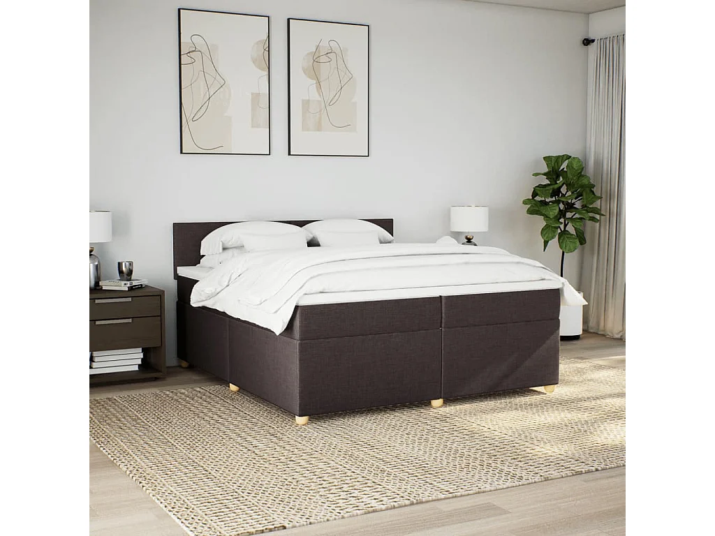 Cama com molas/colchão 200x200 cm tecido castanho-escuro