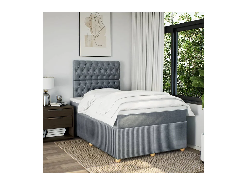 Cama boxspring com colchão 120x190 cm tecido cinzento-claro