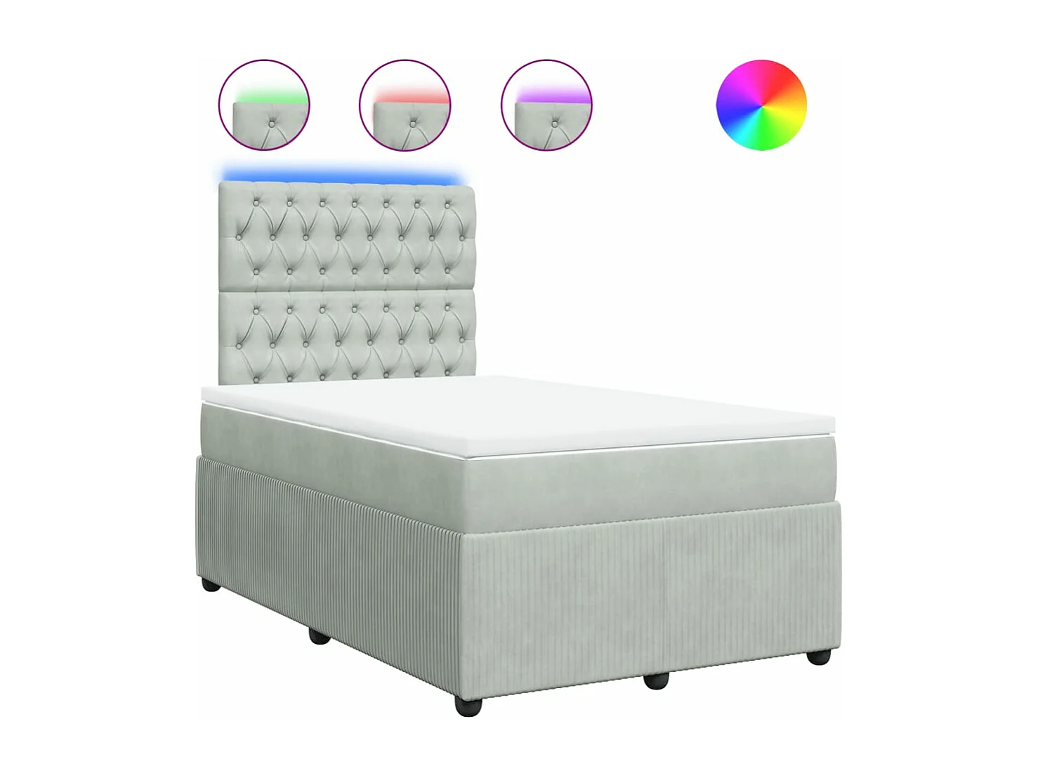 Sommier à lattes de lit et matelas gris clair 120x190cm velours