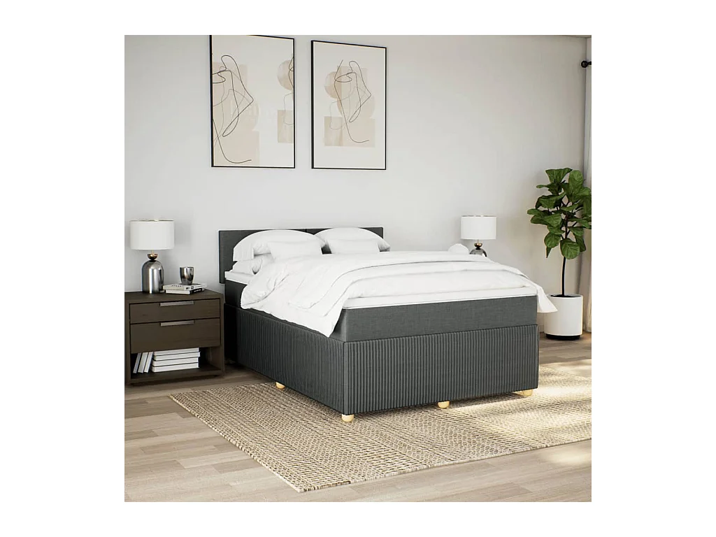 Sommier à lattes de lit avec matelas Gris foncé 140x190cm Tissu