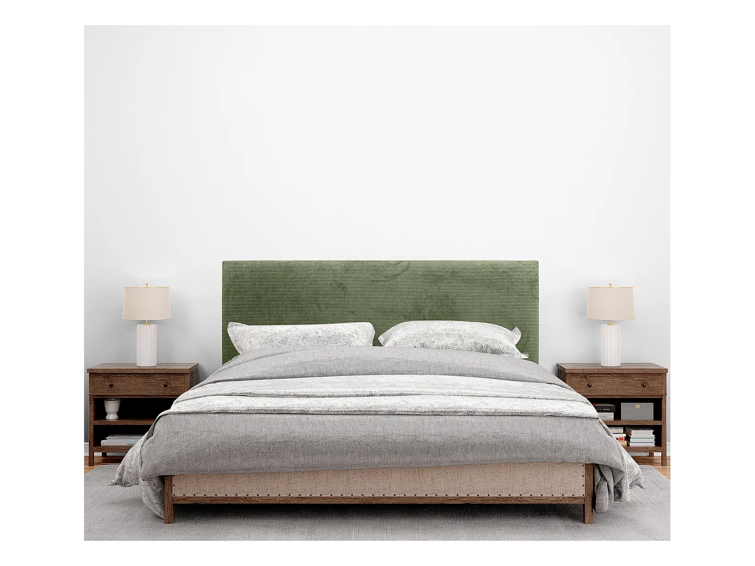 DHOME Testiera in velluto a coste tinta unita 135x105 con gambe letto 120/135/140 - Verde giungla