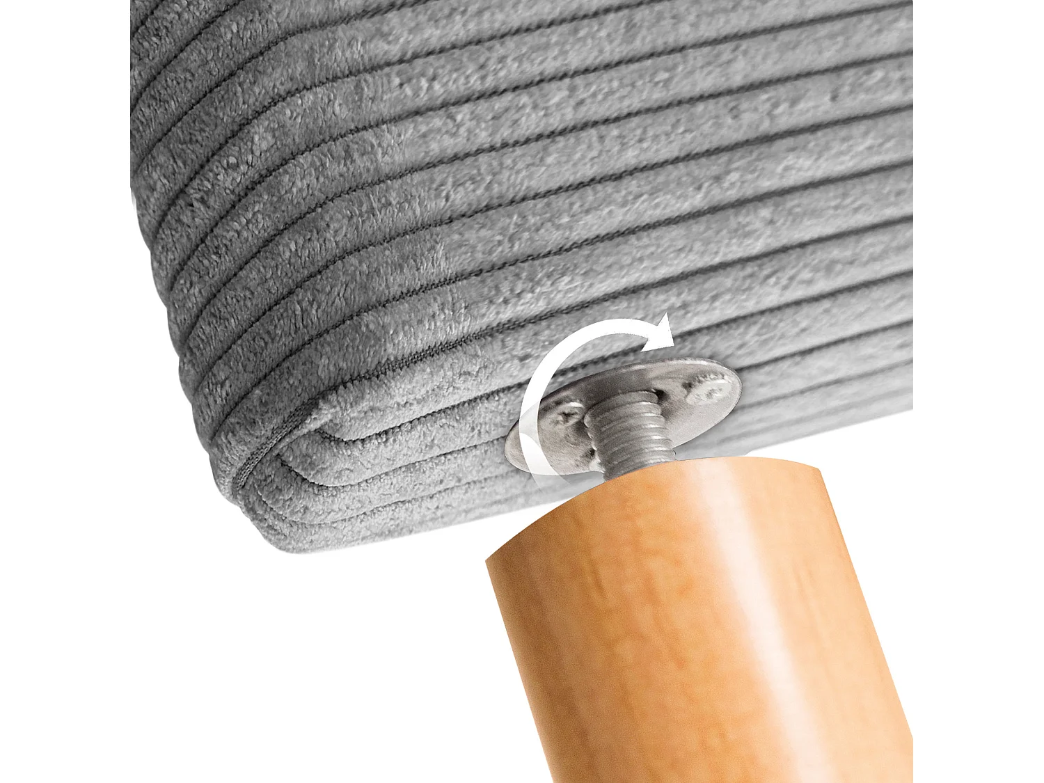 DHOME Einfarbiges Cord-Kopfteil mit Knöpfen 95x115 mit Bettbeinen 80/90 – Grau