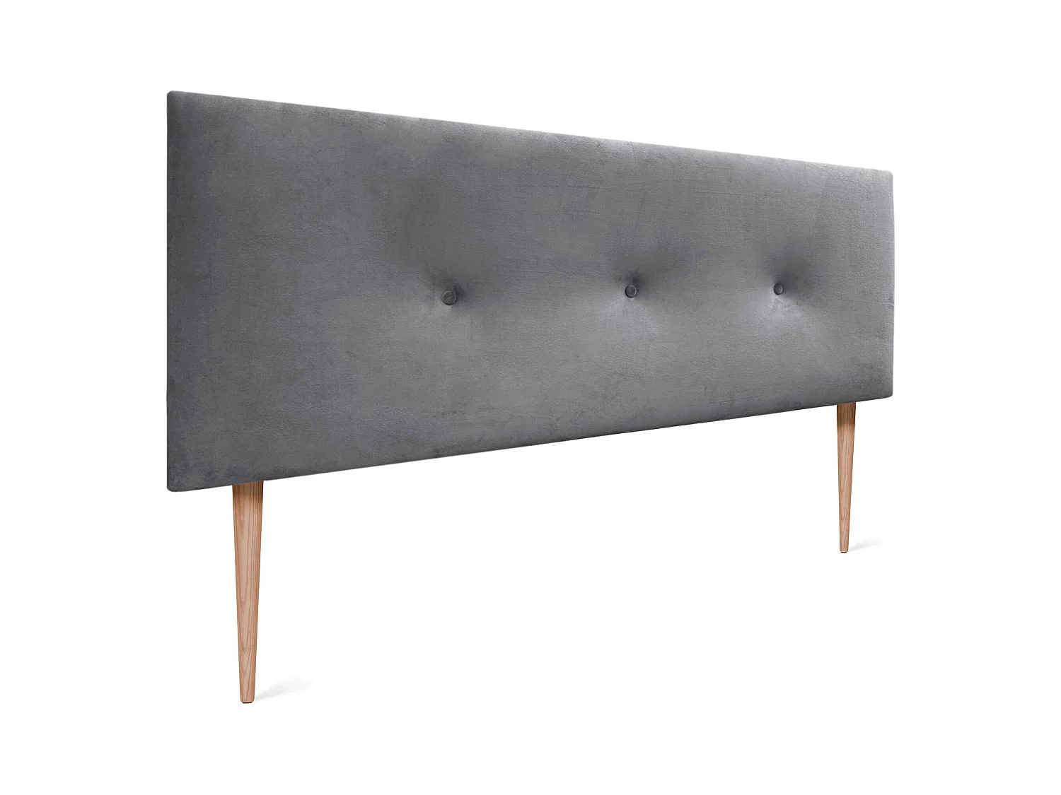 DHOME Kopfteil aus glattem Samt mit Knöpfen 160 x 105 mit Bettbeinen 150/160 – Aschgrau