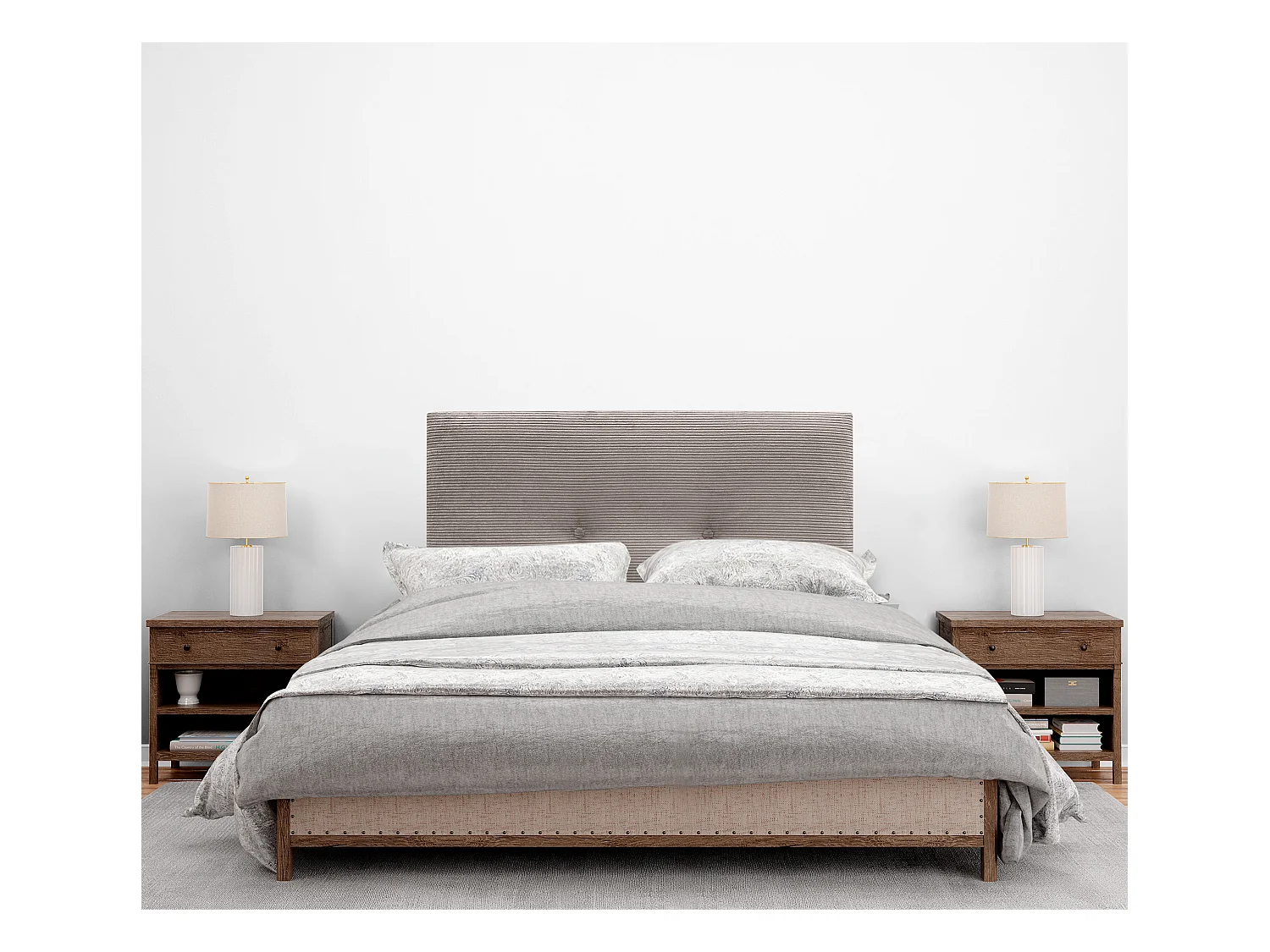 DHOME Tête de Lit Velours Côtelé Uni avec Boutons 80x105 avec Pieds de Lit 80/90 - Marron