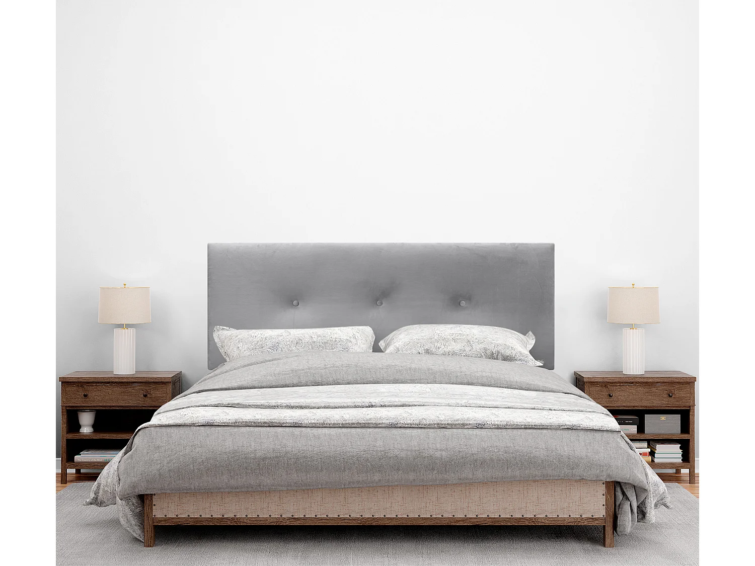 DHOME Tête de Lit Velours Lisse avec Boutons 160x105 avec Pieds de Lit 150/160 - Gris Clair