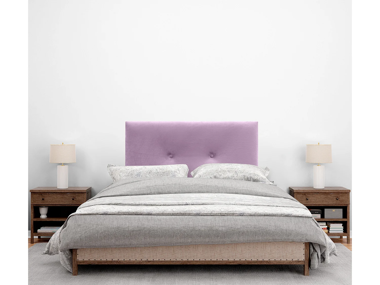 DHOME Kopfteil aus glattem Samt mit Knöpfen 105 x 105 mit Bettbeinen 105 – Rosa