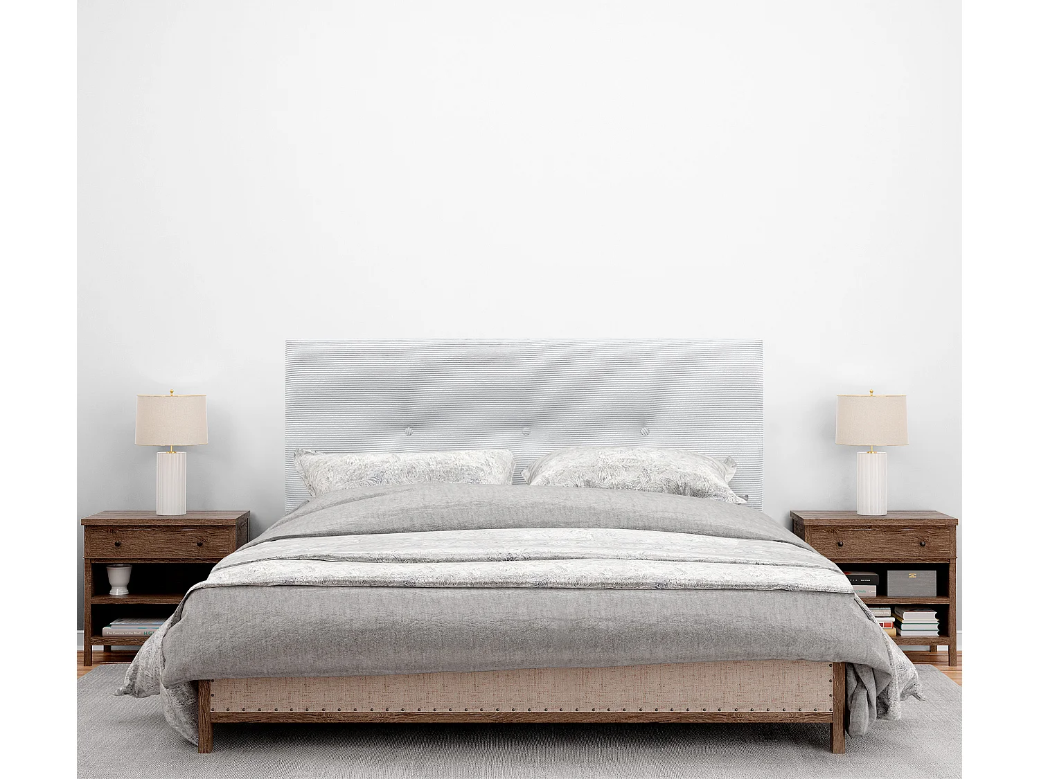 DHOME Tête de Lit Velours Côtelé Uni avec Boutons 135x60 Lits 120/135/140 - Blanc