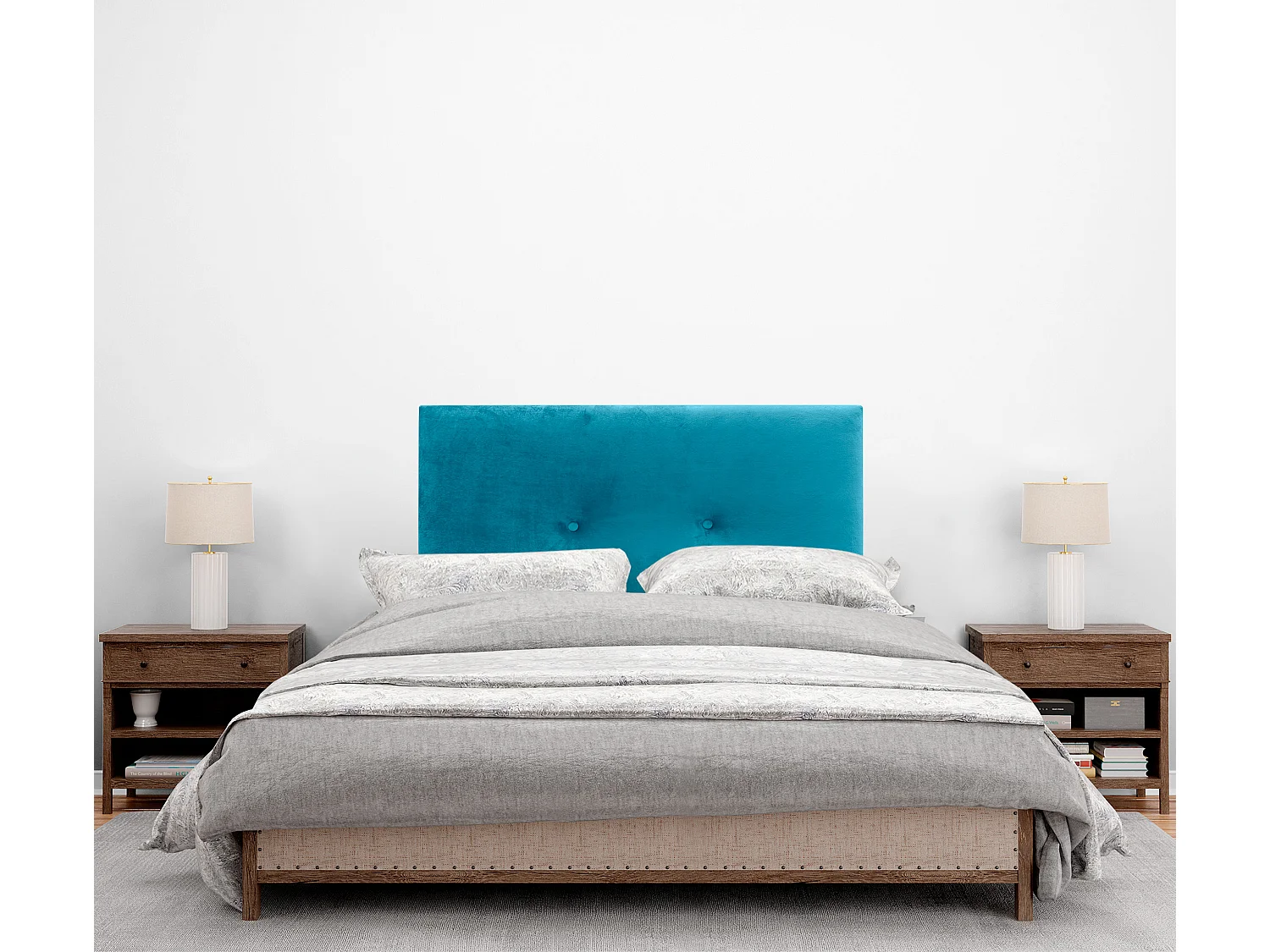 DHOME Tête de Lit Velours Lisse avec Boutons 95x115 avec Pieds de Lit 80/90 - Bleu Clair