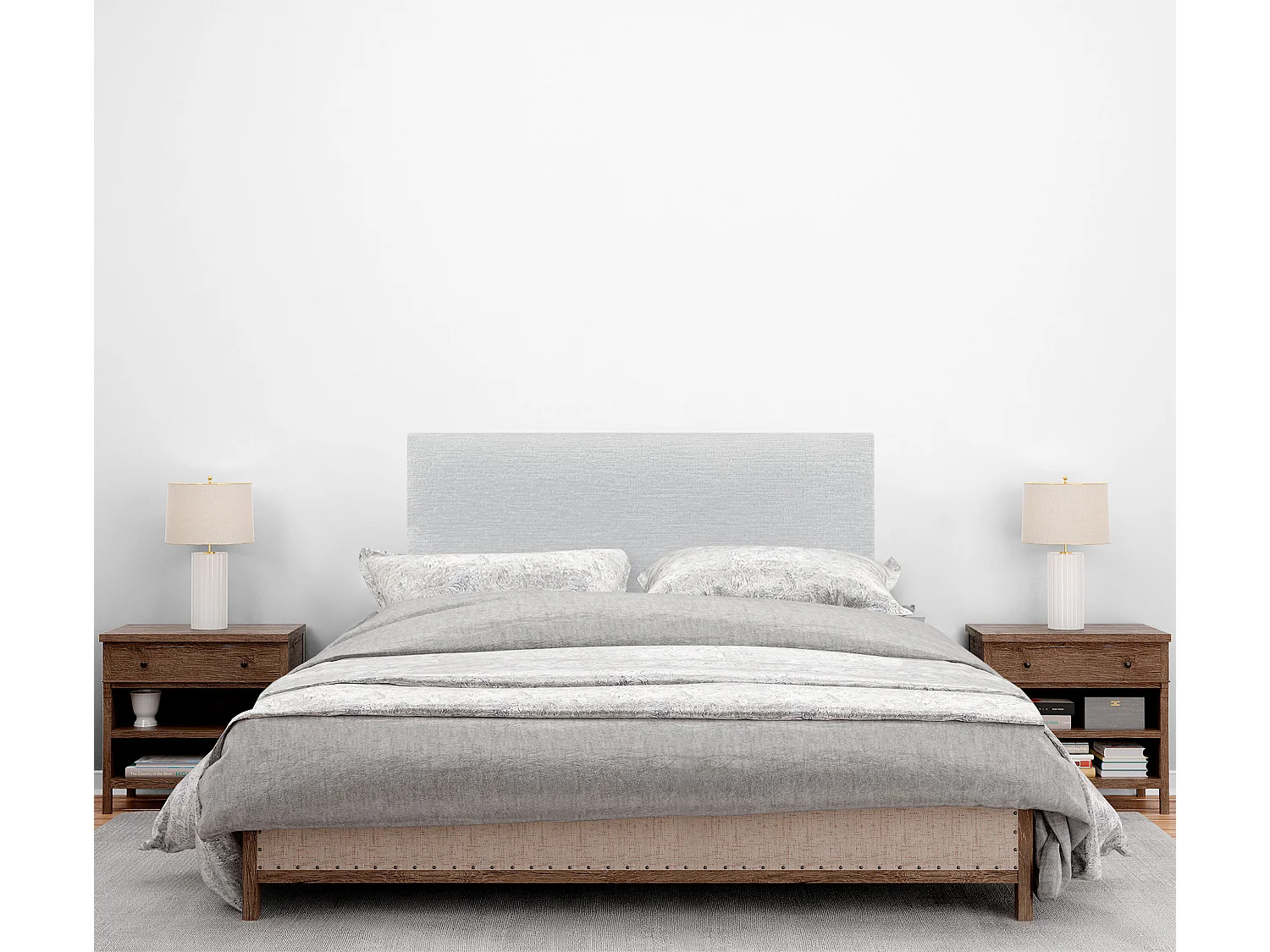 DHOME Tête de Lit Laine Naturelle 110x105cm avec Pieds de Lit 105/110 - Blanc