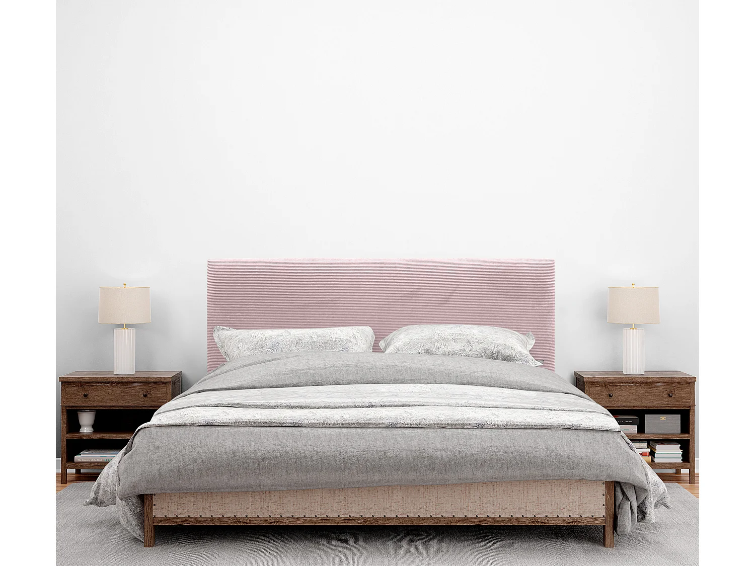 DHOME Tête de Lit Velours Côtelé Uni 145x50 Lits 120/135/140 - Rose Pâle