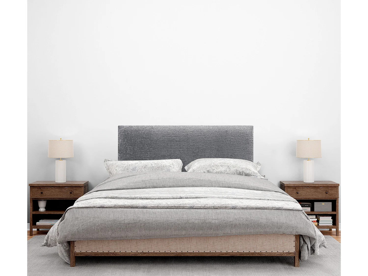 DHOME Tête de Lit Laine Naturelle 80x105cm avec Pieds de Lit 80/90 - Gris