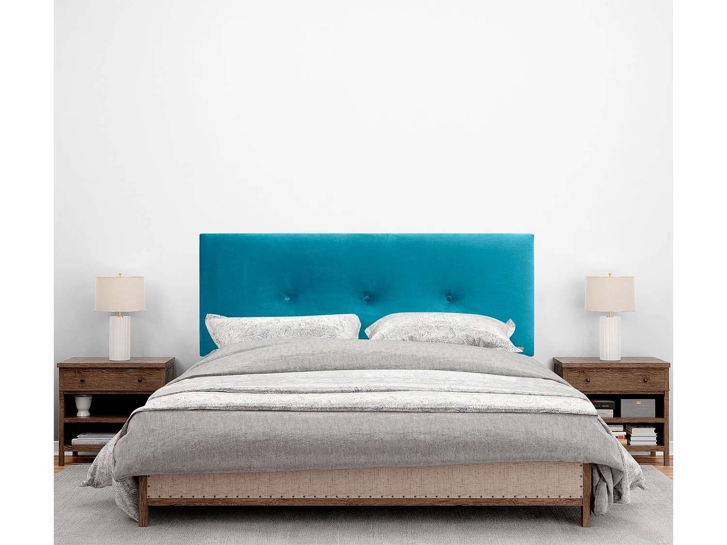 DHOME Kopfteil aus glattem Samt mit Knöpfen, 160 x 60, Betten 150/160 – Hellblau