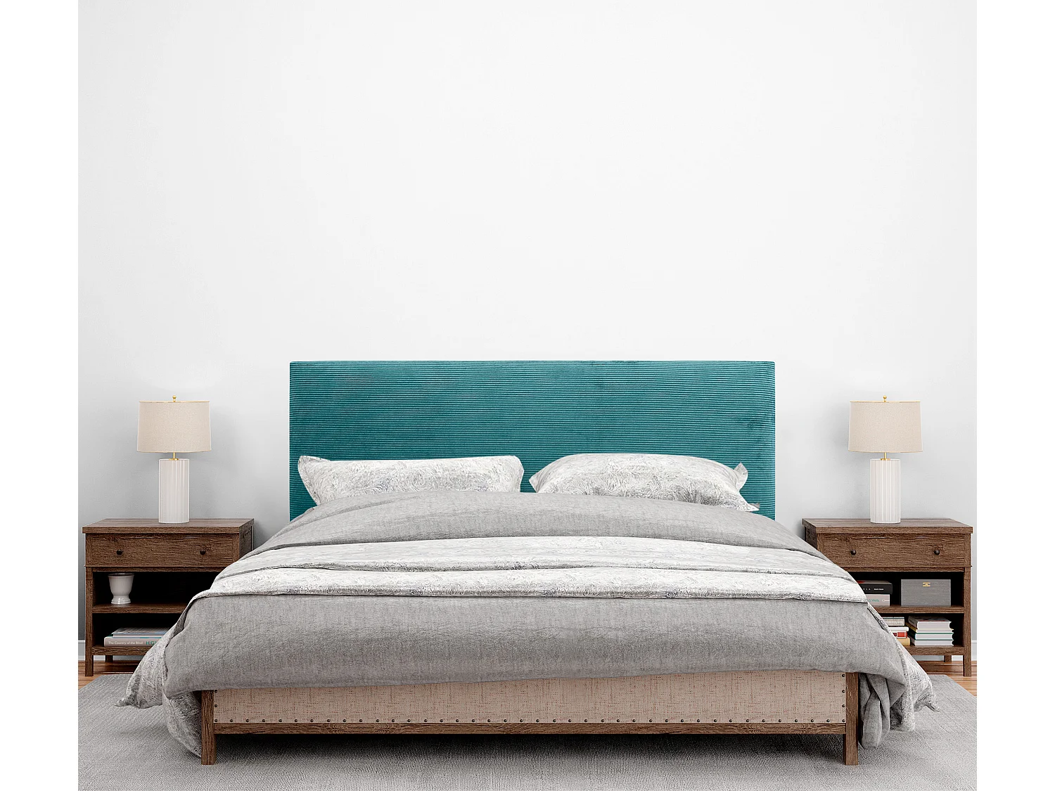 DHOME Effen corduroy hoofdeinde 135x105 met bedpoten 120/135/140 - Turkoois