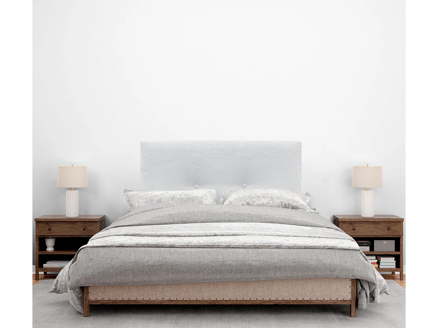 DHOME Effen corduroy hoofdeinde met knopen 90x115 met bedpoten 80/90 - Wit