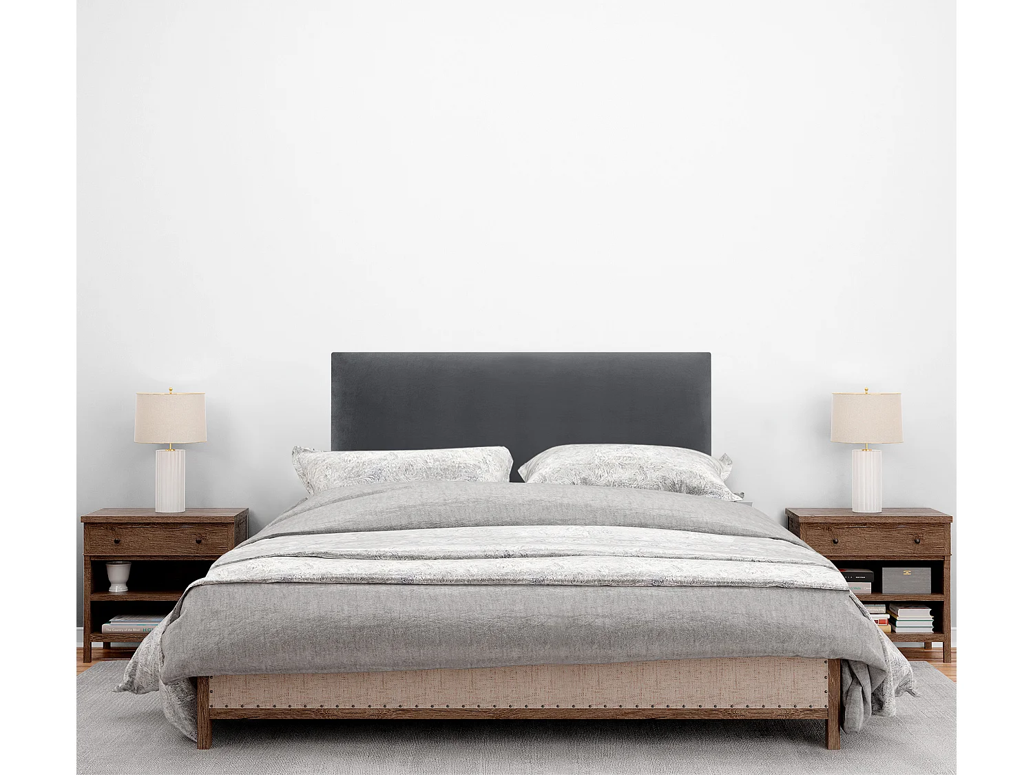 DHOME Tête de Lit Velours Lisse 110x60 Lits 105 - Gris Foncé