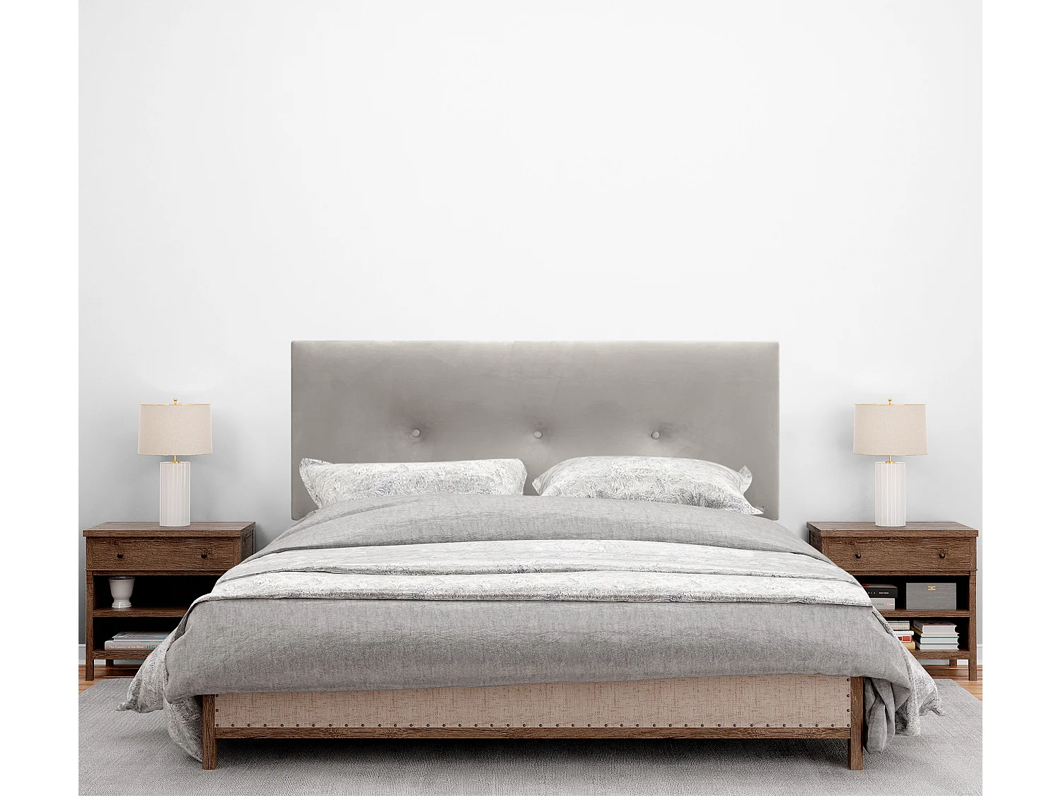 DHOME Tête de Lit Velours Lisse avec Boutons 145x115 avec Pieds de Lit 120/135/140 - Beige