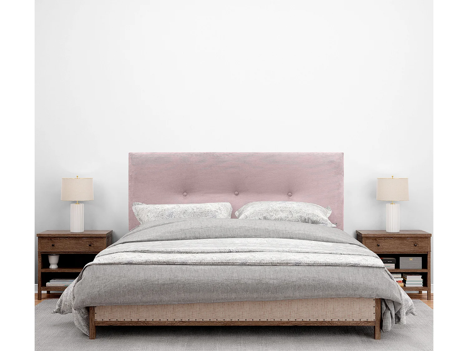 DHOME Cabeceira de veludo liso com botões 160x115 com pernas de cama 150/160 - Rosa Claro