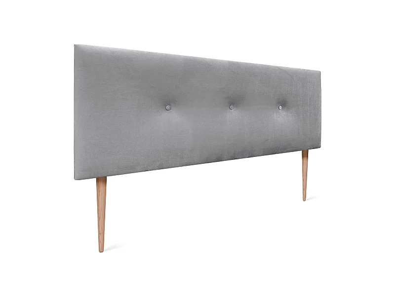 DHOME Tête de Lit Velours Lisse avec Boutons 160x115 avec Pieds de Lit 150/160 - Gris Clair