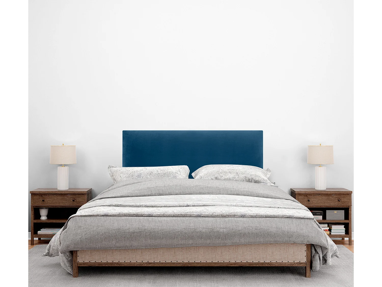 DHOME Kopfteil aus glattem Samt 90 x 115 mit Bettbeinen 80/90 – Blau