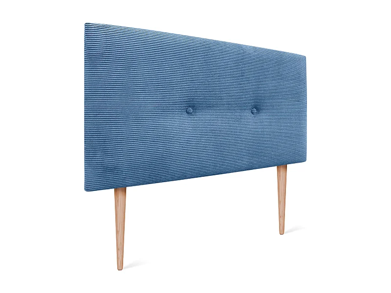 DHOME Tête de Lit Velours Côtelé Uni avec Boutons 80x105 avec Pieds de Lit 80/90 - Bleu